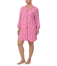 kate spade new york Plus Size Strawberry Print Long Sleeve Notch Collar Knit Sleepshirt