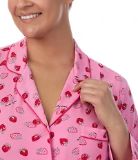 kate spade new york Plus Size Strawberry Print Long Sleeve Notch Collar Knit Sleepshirt