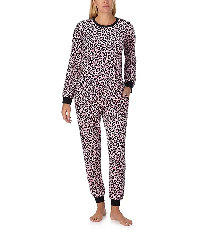 kate spade new york Stretch Velour Leopard Long Sleeve Crew Neck Pajama Set