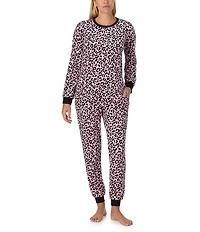 kate spade new york Stretch Velour Leopard Long Sleeve Crew Neck Pajama Set