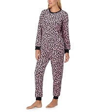 kate spade new york Stretch Velour Leopard Long Sleeve Crew Neck Pajama Set