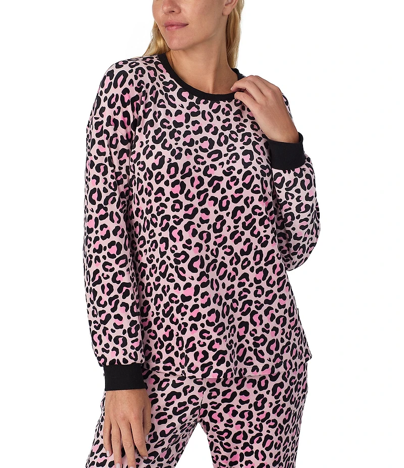 kate spade new york Stretch Velour Leopard Long Sleeve Crew Neck Pajama Set