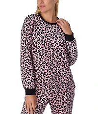 kate spade new york Stretch Velour Leopard Long Sleeve Crew Neck Pajama Set