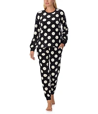 kate spade new york Stretch Velour Polka Dot Long Sleeve Crew Neck Long Pajama Set