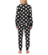 kate spade new york Stretch Velour Polka Dot Long Sleeve Crew Neck Long Pajama Set