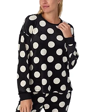 kate spade new york Stretch Velour Polka Dot Long Sleeve Crew Neck Long Pajama Set