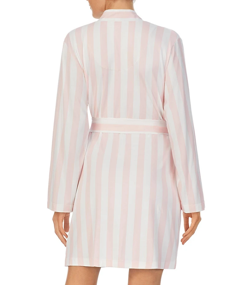 kate spade new york Stripe Print Long Sleeve Shawl Collar Jersey Knit Pocketed Tie Short Robe
