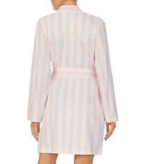 kate spade new york Stripe Print Long Sleeve Shawl Collar Jersey Knit Pocketed Tie Short Robe