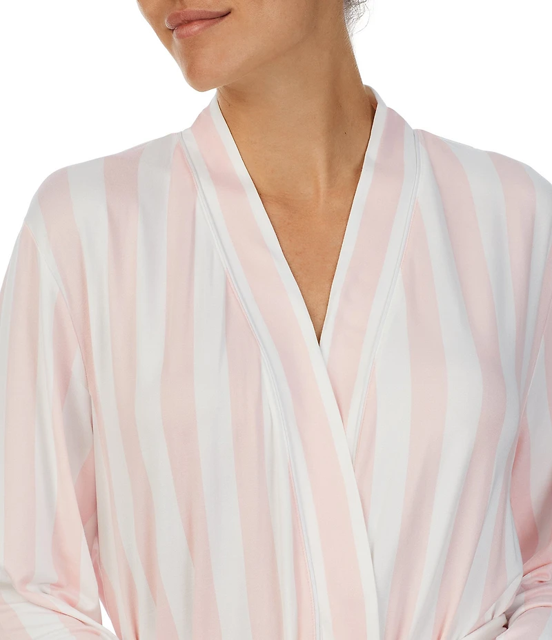 kate spade new york Stripe Print Long Sleeve Shawl Collar Jersey Knit Pocketed Tie Short Robe