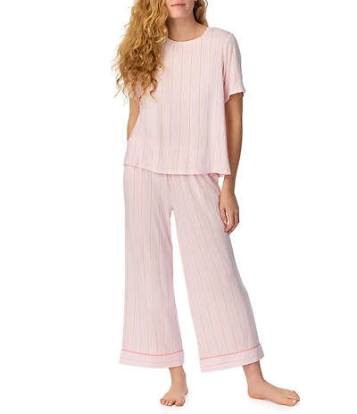 kate spade new york Stripe Print Short Sleeve Round Neck Jersey Knit Cropped Pajama Set