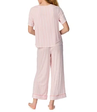kate spade new york Stripe Print Short Sleeve Round Neck Jersey Knit Cropped Pajama Set