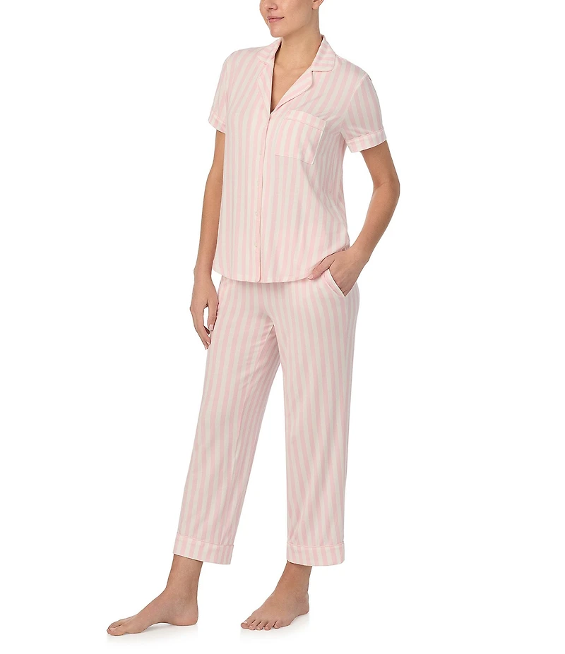 kate spade new york Striped Short Notch Collar Cropped Pajama Set