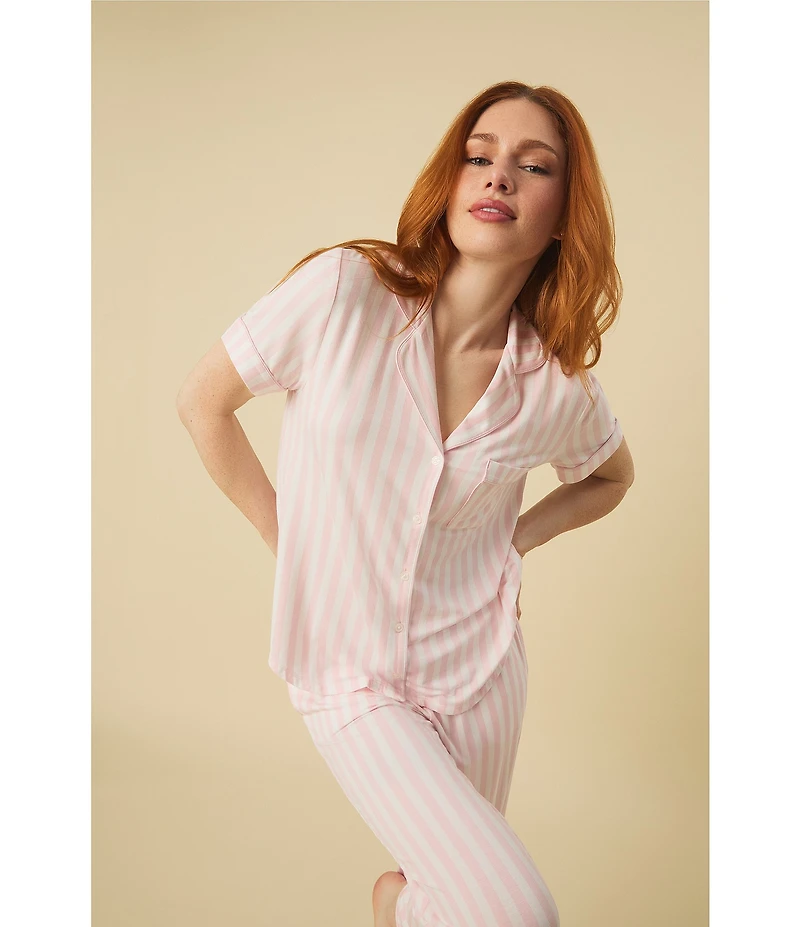 kate spade new york Striped Short Notch Collar Cropped Pajama Set