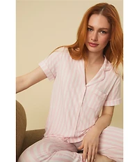 kate spade new york Striped Short Notch Collar Cropped Pajama Set