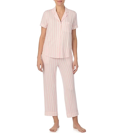 kate spade new york Striped Short Notch Collar Cropped Pajama Set