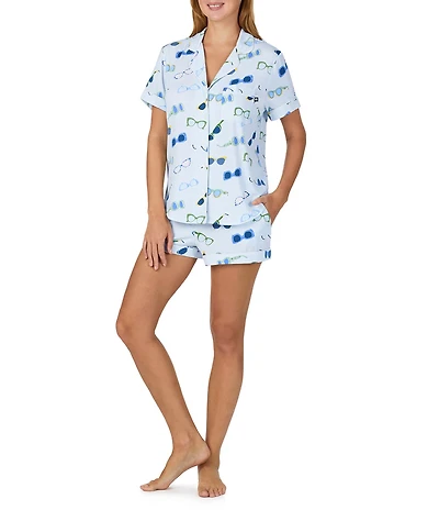 kate spade new york Sunglasses Print Short Sleeve Notch Collar Jersey Knit Shorty Pajama Set