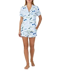 kate spade new york Sunglasses Print Short Sleeve Notch Collar Jersey Knit Shorty Pajama Set