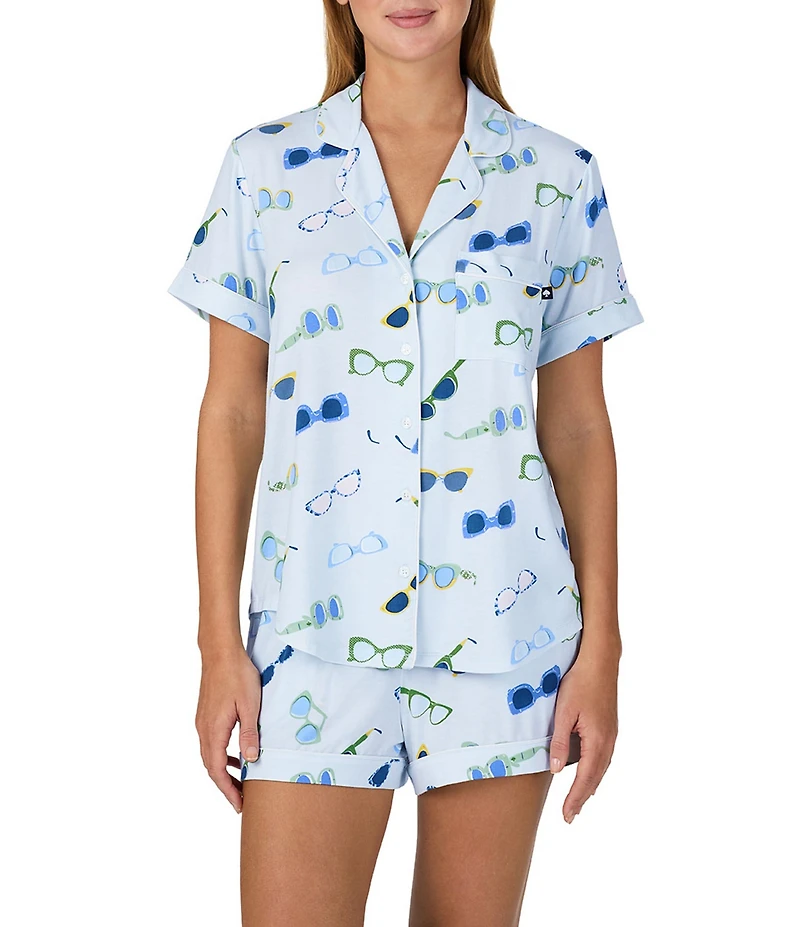 kate spade new york Sunglasses Print Short Sleeve Notch Collar Jersey Knit Shorty Pajama Set