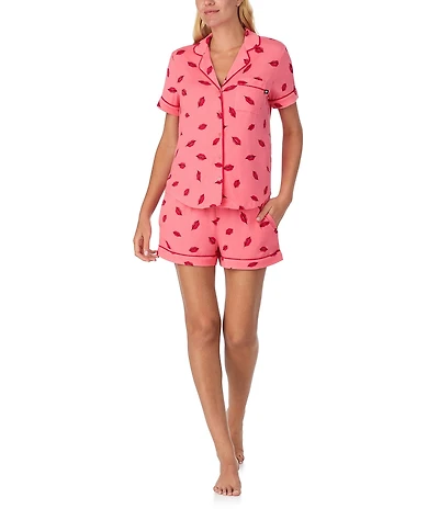 kate spade new york Thousand Kisses Valentine's Day Print Short Sleeve Notch Collar Knit Shorty Pajama Set