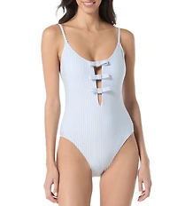 kate spade new york Tide Stripe Scoop Neck Triple Bow One Piece Swimsuit