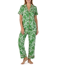 kate spade new york Tropical Floral Print Short Sleeve Notch Collar Jersey Knit Cropped Pajama Set