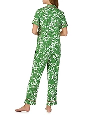 kate spade new york Tropical Floral Print Short Sleeve Notch Collar Jersey Knit Cropped Pajama Set