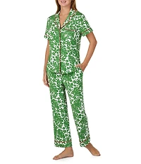 kate spade new york Tropical Floral Print Short Sleeve Notch Collar Jersey Knit Cropped Pajama Set