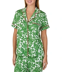 kate spade new york Tropical Floral Print Short Sleeve Notch Collar Jersey Knit Cropped Pajama Set