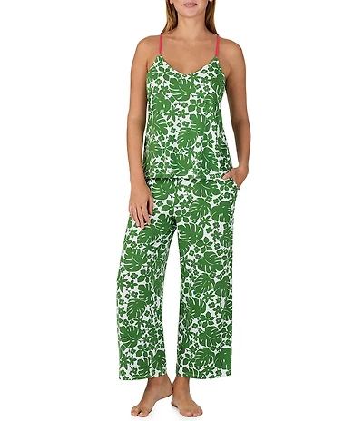 kate spade new york Tropical Floral Print Sleeveless V Neck Jersey Knit Cropped Pajama Set
