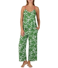 kate spade new york Tropical Floral Print Sleeveless V Neck Jersey Knit Cropped Pajama Set