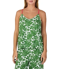 kate spade new york Tropical Floral Print Sleeveless V Neck Jersey Knit Cropped Pajama Set