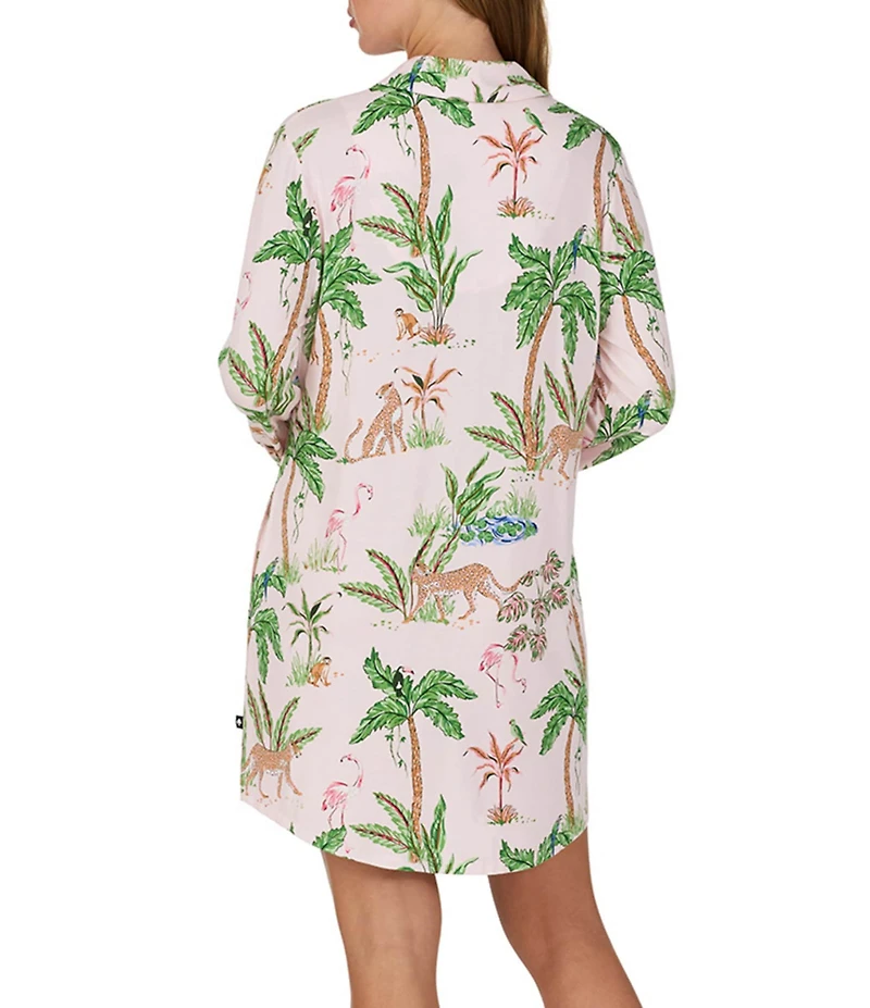 kate spade new york Tropical Jungle Print Long Sleeve Notch Collar Jersey Knit Sleepshirt