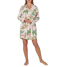 kate spade new york Tropical Jungle Print Long Sleeve Notch Collar Jersey Knit Sleepshirt