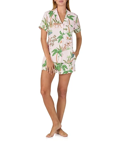 kate spade new york Tropical Jungle Print Short Sleeve Notch Collar Jersey Knit Shorty Pajama Set