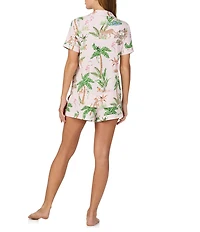 kate spade new york Tropical Jungle Print Short Sleeve Notch Collar Jersey Knit Shorty Pajama Set