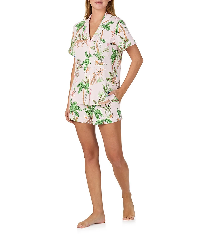 kate spade new york Tropical Jungle Print Short Sleeve Notch Collar Jersey Knit Shorty Pajama Set