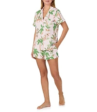 kate spade new york Tropical Jungle Print Short Sleeve Notch Collar Jersey Knit Shorty Pajama Set
