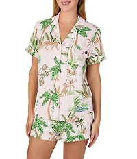 kate spade new york Tropical Jungle Print Short Sleeve Notch Collar Jersey Knit Shorty Pajama Set