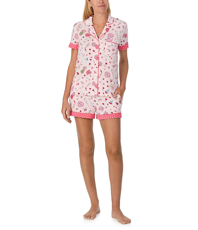 kate spade new york True Love Valentine's Day Novelty Print Short Sleeve Notch Collar Knit Shorty Pajama Set