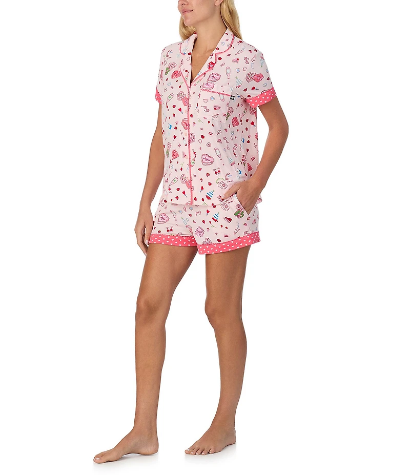 kate spade new york True Love Valentine's Day Novelty Print Short Sleeve Notch Collar Knit Shorty Pajama Set