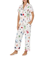 kate spade new york Vacation Time Print Short Sleeve Notch Collar Brushed Jersey Knit Cropped Pajama Set