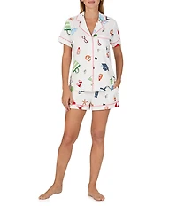 kate spade new york Vacation Time Print Short Sleeve Notch Collar Brushed Jersey Knit Shorty Pajama Set