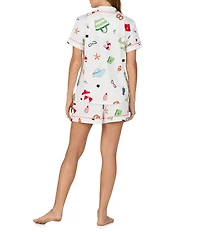 kate spade new york Vacation Time Print Short Sleeve Notch Collar Brushed Jersey Knit Shorty Pajama Set