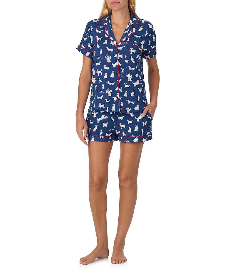 kate spade new york Valentine's Day Dogs Short Sleeve Notch Collar Knit Shorty Pajama Set