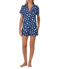 kate spade new york Valentine's Day Dogs Short Sleeve Notch Collar Knit Shorty Pajama Set