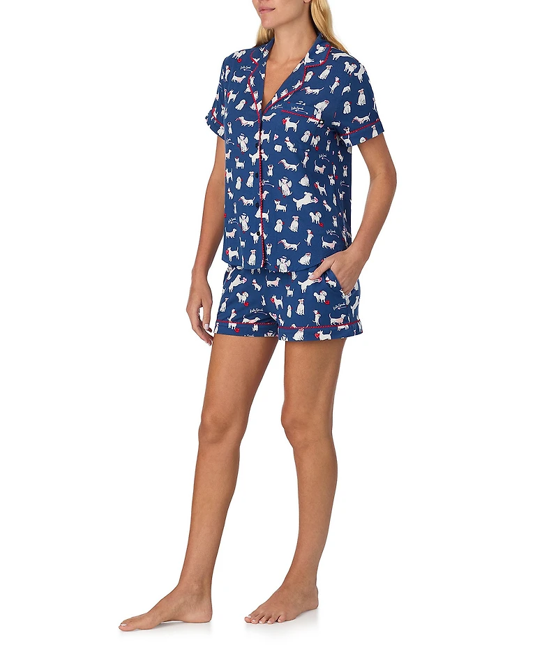 kate spade new york Valentine's Day Dogs Short Sleeve Notch Collar Knit Shorty Pajama Set