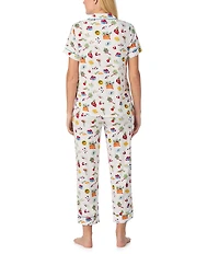 kate spade new york Vibrant Garden Print Short Sleeve Notch Collar Jersey Knit Cropped Pajama Set