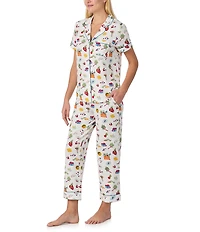 kate spade new york Vibrant Garden Print Short Sleeve Notch Collar Jersey Knit Cropped Pajama Set