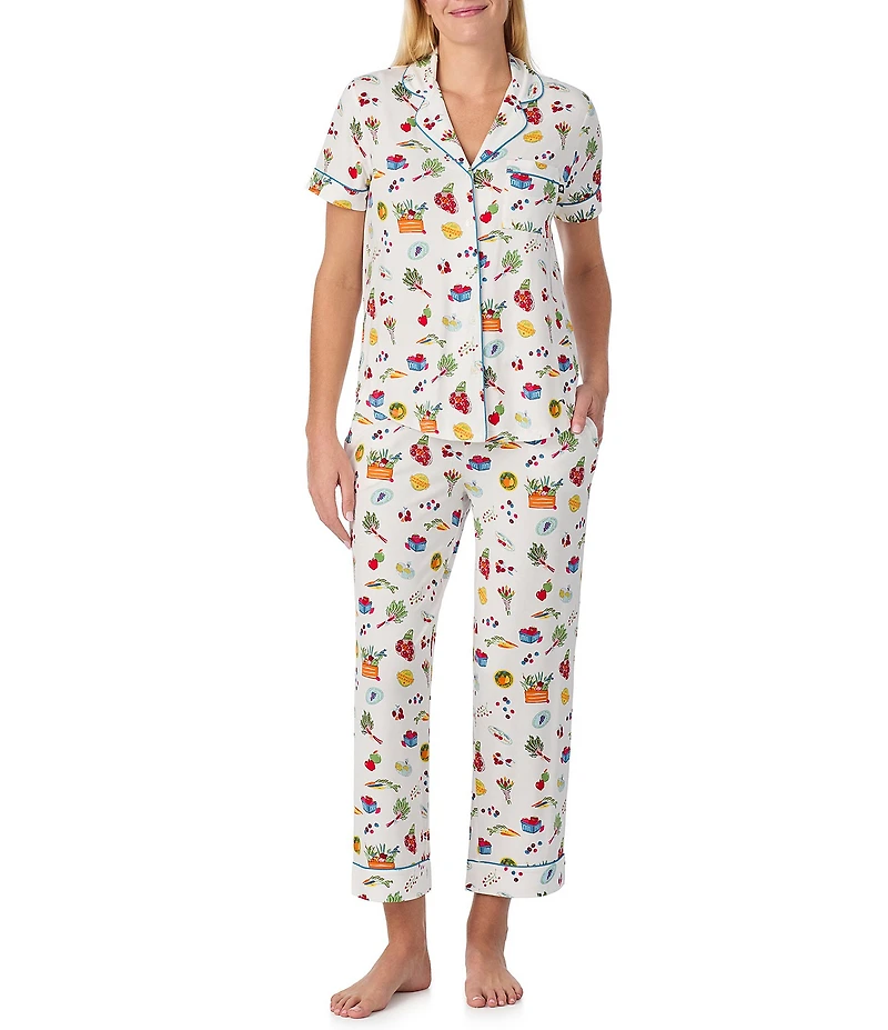 kate spade new york Vibrant Garden Print Short Sleeve Notch Collar Jersey Knit Cropped Pajama Set