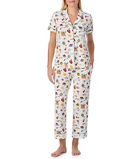 kate spade new york Vibrant Garden Print Short Sleeve Notch Collar Jersey Knit Cropped Pajama Set